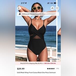 Cupshe one piece black size S NWT